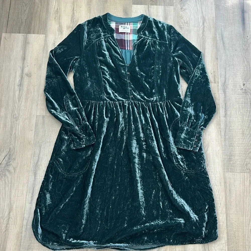 Anthropologie holding horses, green velvet, long sleeve dress size extra small - Picture 2 of 10